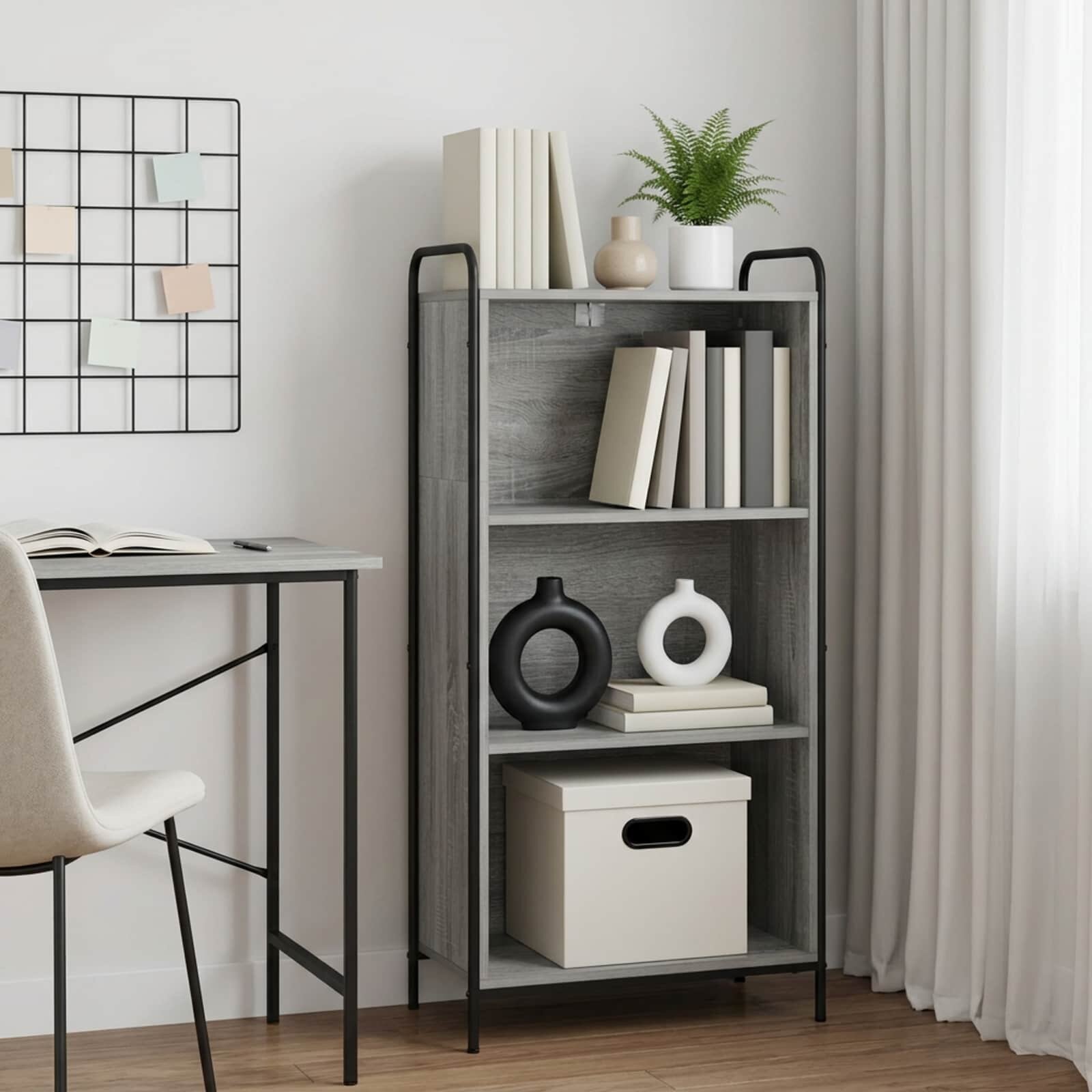 vidaXL Шкаф за книги 555 x 33 x 174 см Инженерна дървесина Сив Сонома
