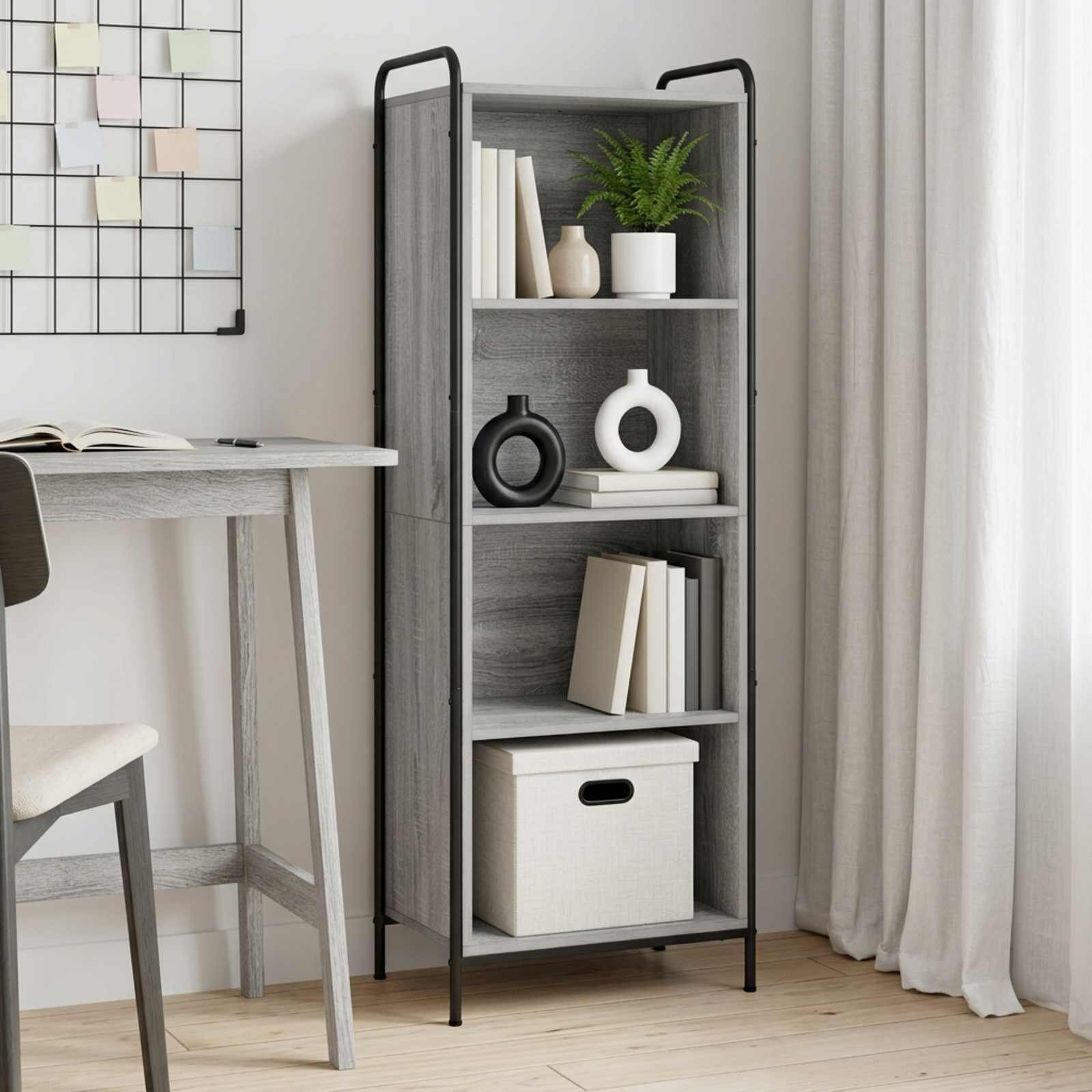 vidaXL Шкаф за книги 555 x 33 x 174 см Инженерна дървесина Сив Сонома
