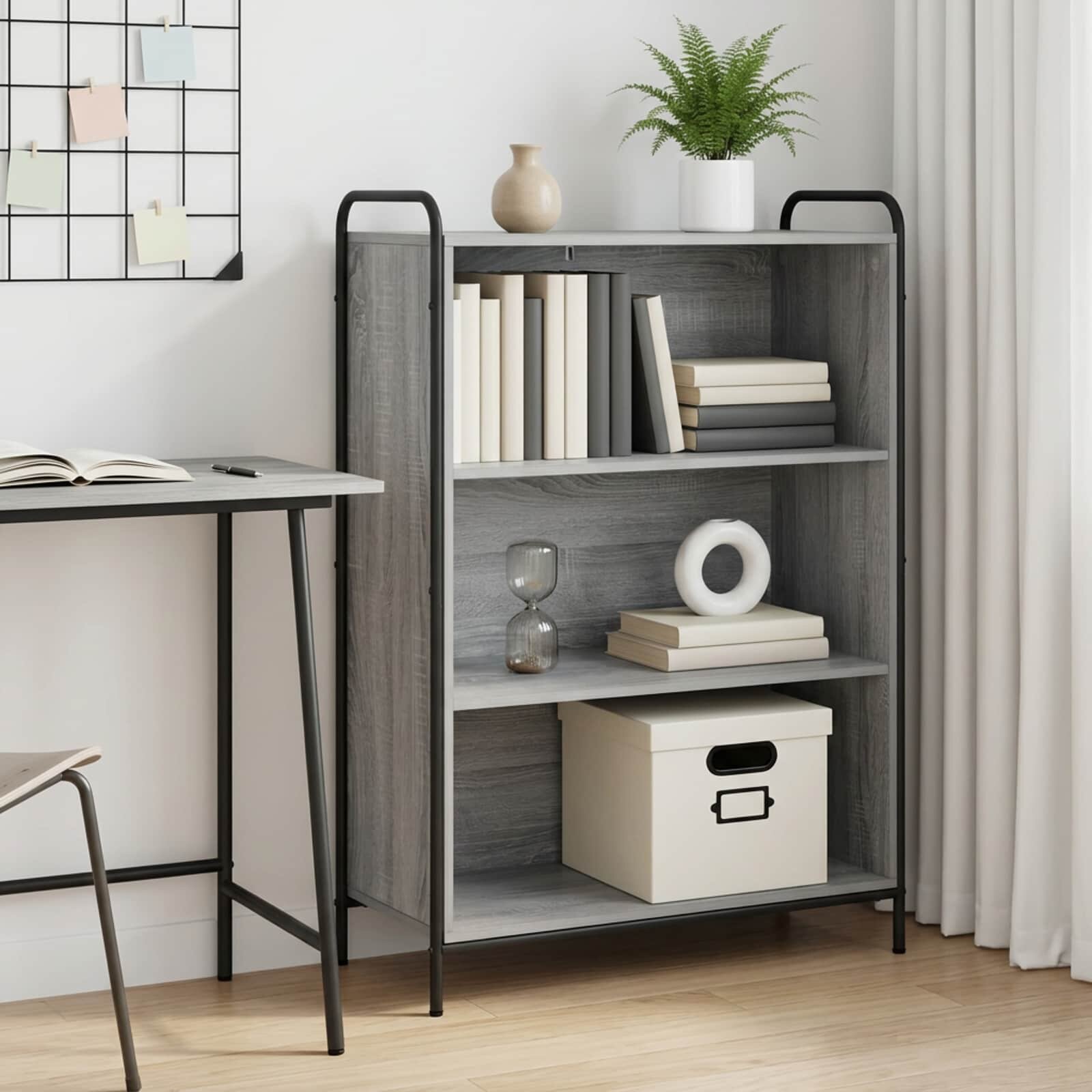 vidaXL Шкаф за книги 555 x 33 x 174 см Инженерна дървесина Сив Сонома