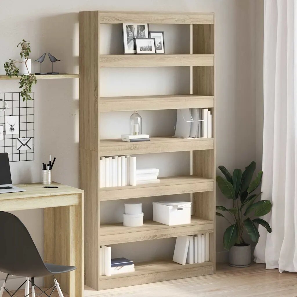 vidaXL Шкаф за книги 6 нива 100 x 30 x 198 см Инженерна дървесина