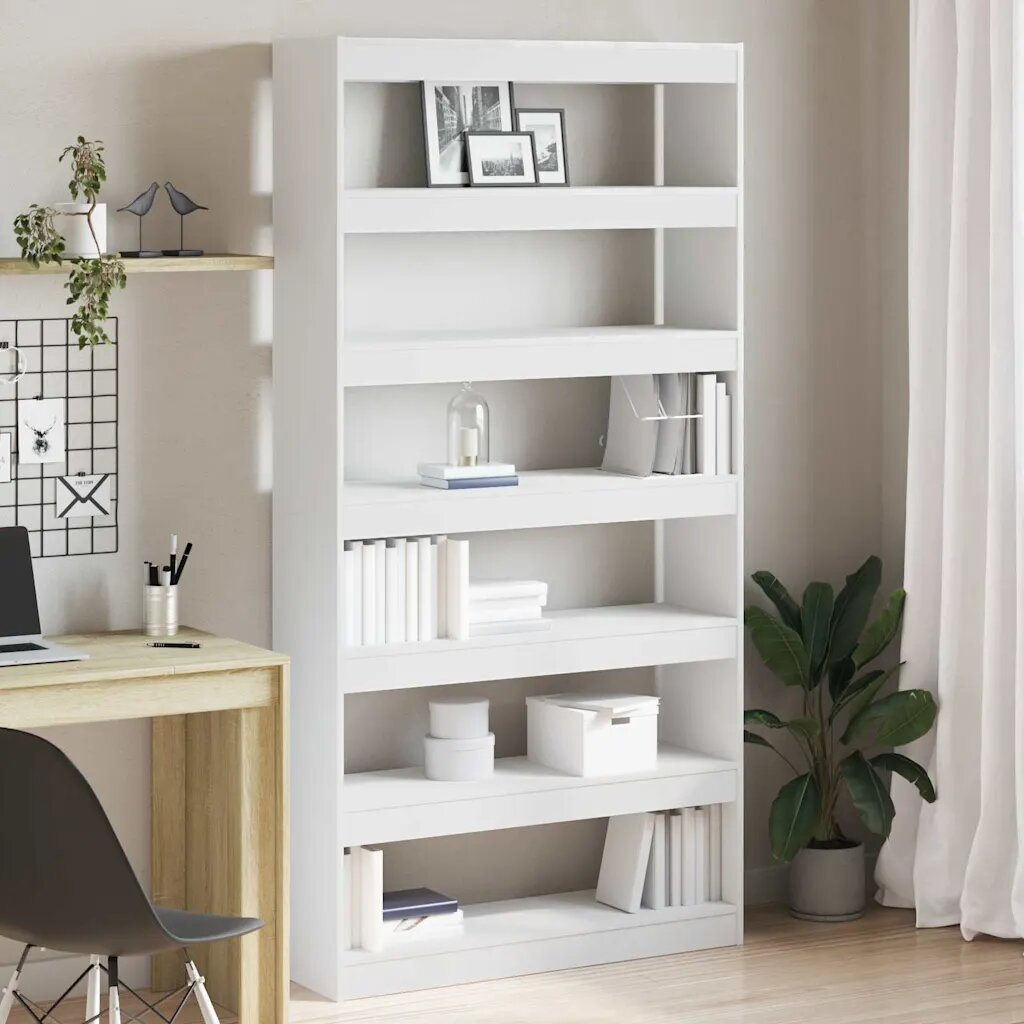 vidaXL Шкаф за книги 6 нива 100 x 30 x 198 см Инженерна дървесина Бяло