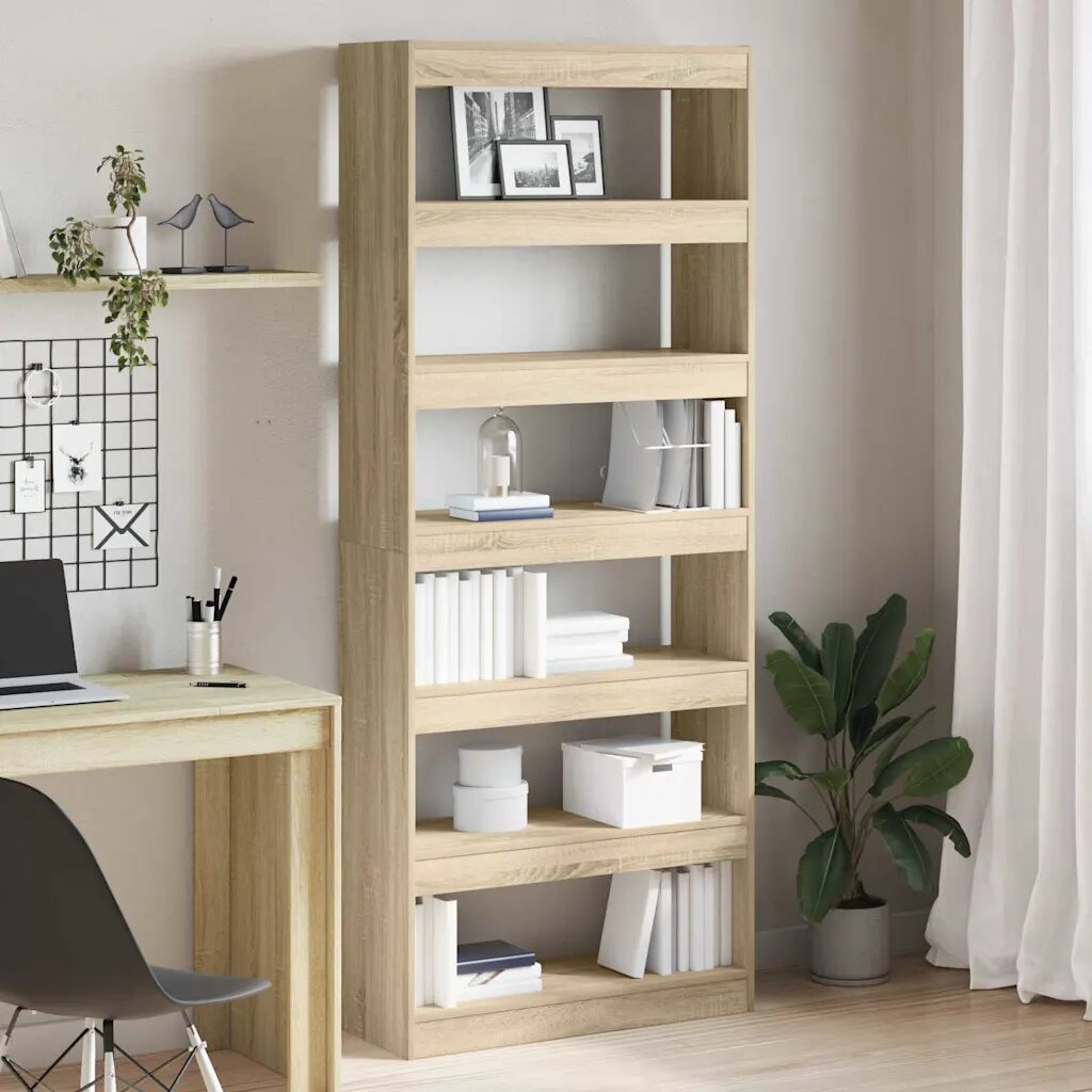 vidaXL Шкаф за книги 6 нива 80 x 30 x 198 см Инженерна дървесина