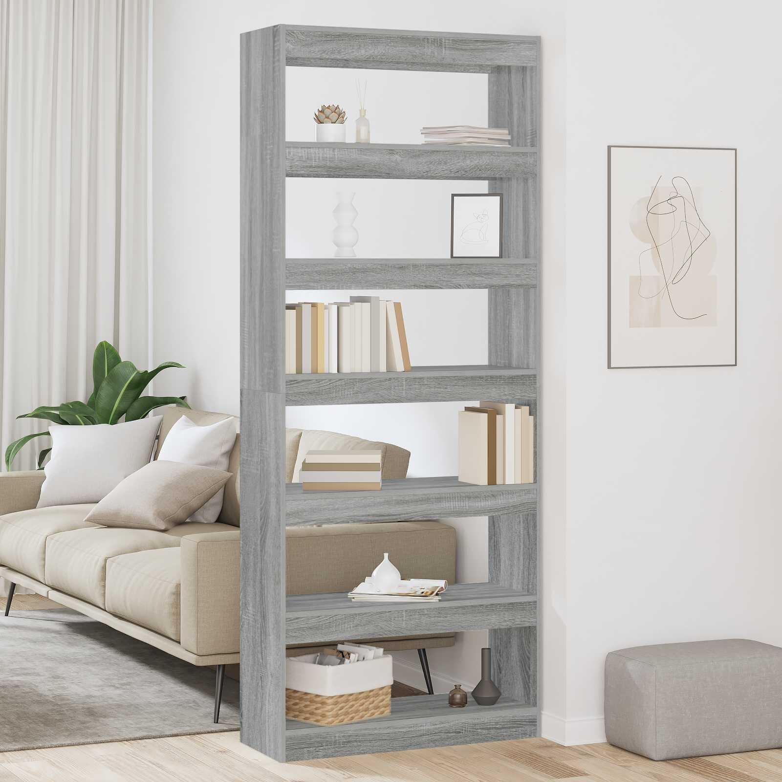 vidaXL Шкаф за книги 6 нива 80 x 30 x 198 см Инженерна дървесина