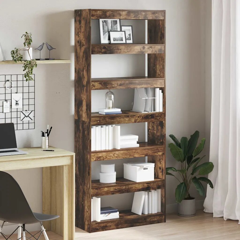 vidaXL Шкаф за книги 6 нива 80 x 30 x 198 см Инженерна дървесина