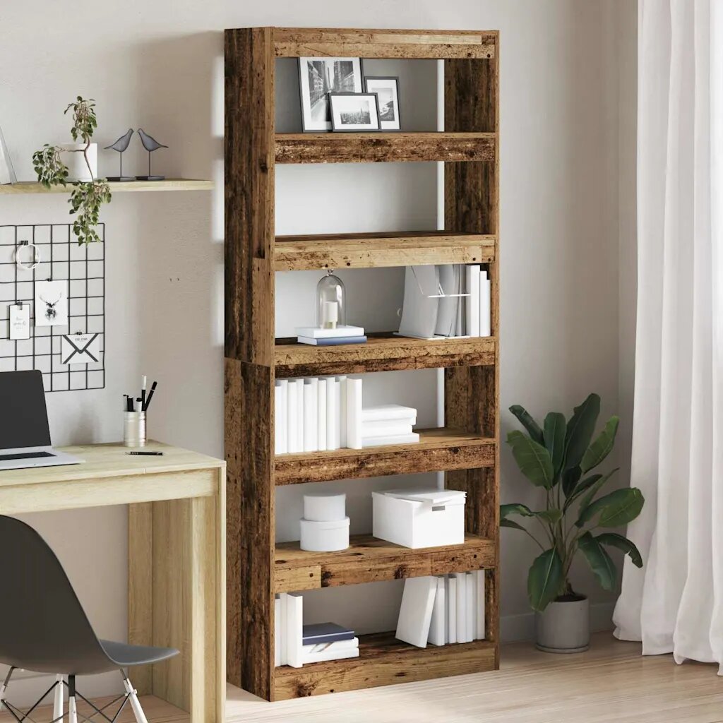 vidaXL Шкаф за книги 6 нива 80 x 30 x 198 см Инженерна дървесина