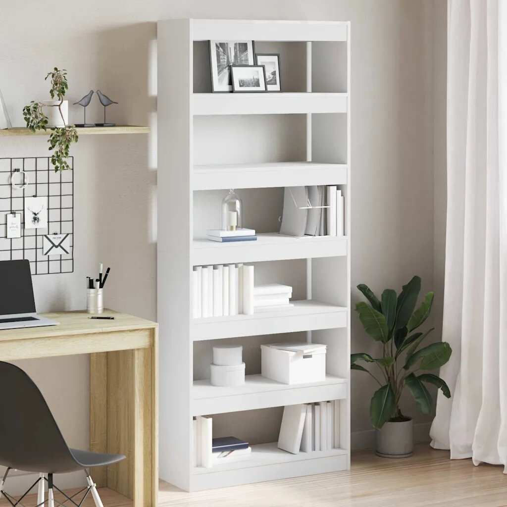 vidaXL Шкаф за книги 6 нива 80 x 30 x 198 см Инженерна дървесина Бяло