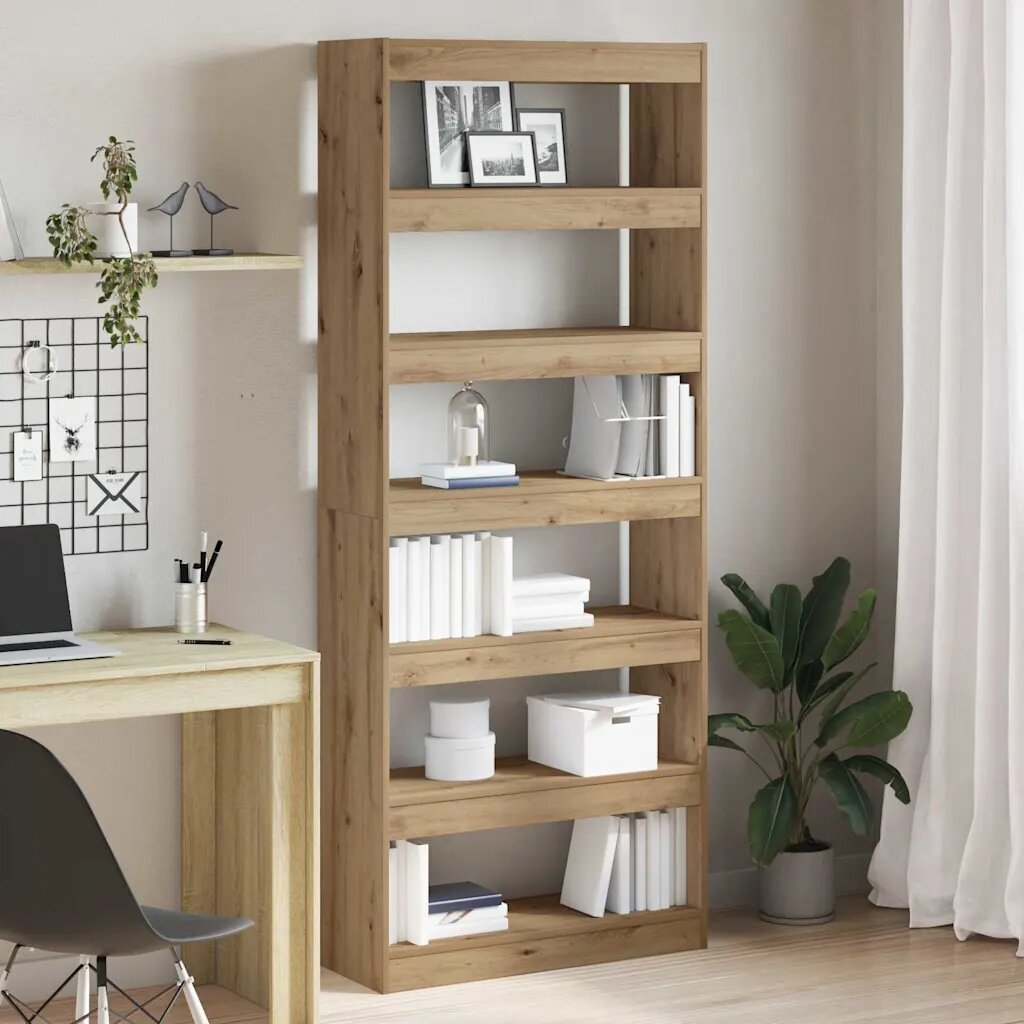 vidaXL Шкаф за книги 6 нива 80 x 30 x 198 см Инженерна дървесина Дъб