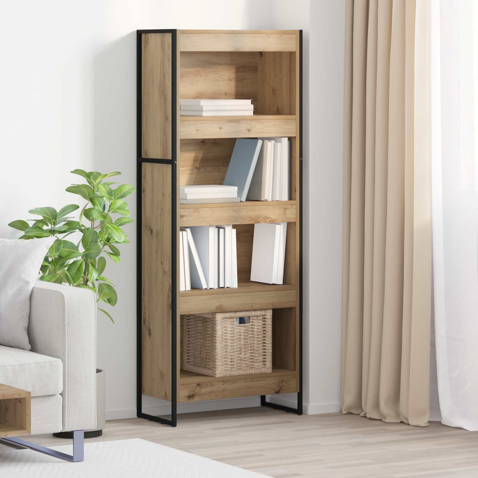 vidaXL Шкаф за книги 60 x 30 x 155 см Инженерна дървесина Дъб Артизан