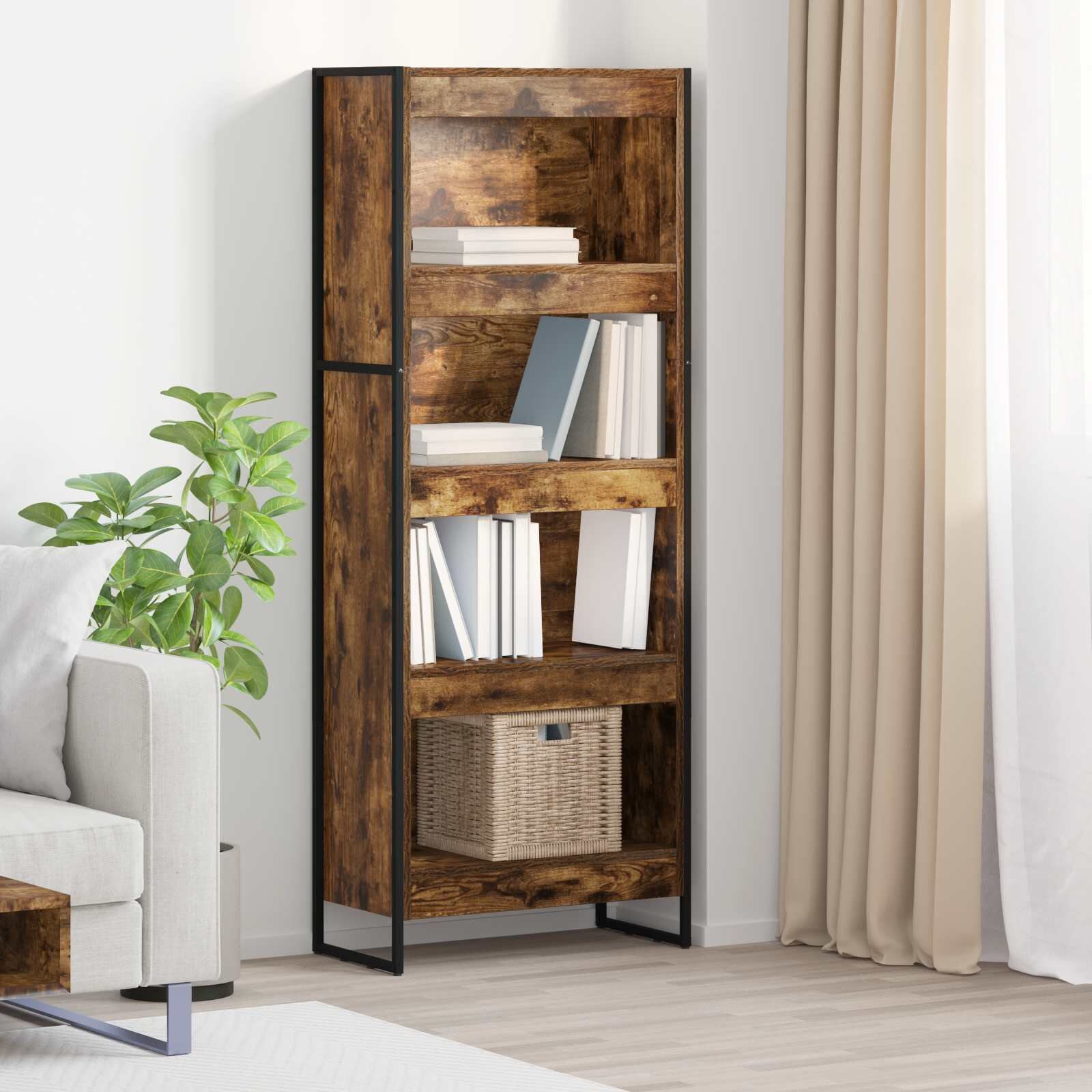 vidaXL Шкаф за книги 60 x 30 x 155 см Инженерна дървесина Димящ дъб