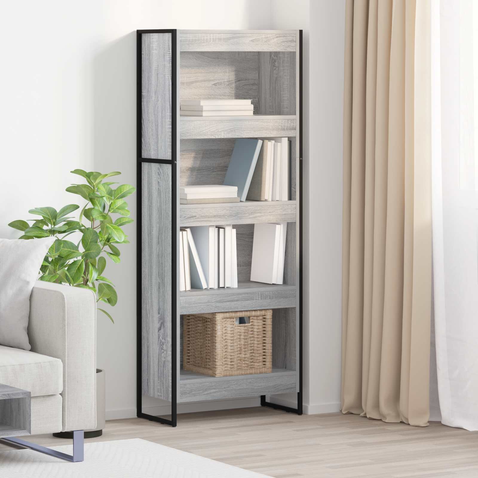 vidaXL Шкаф за книги 60 x 30 x 155 см Инженерна дървесина Сив Сонома
