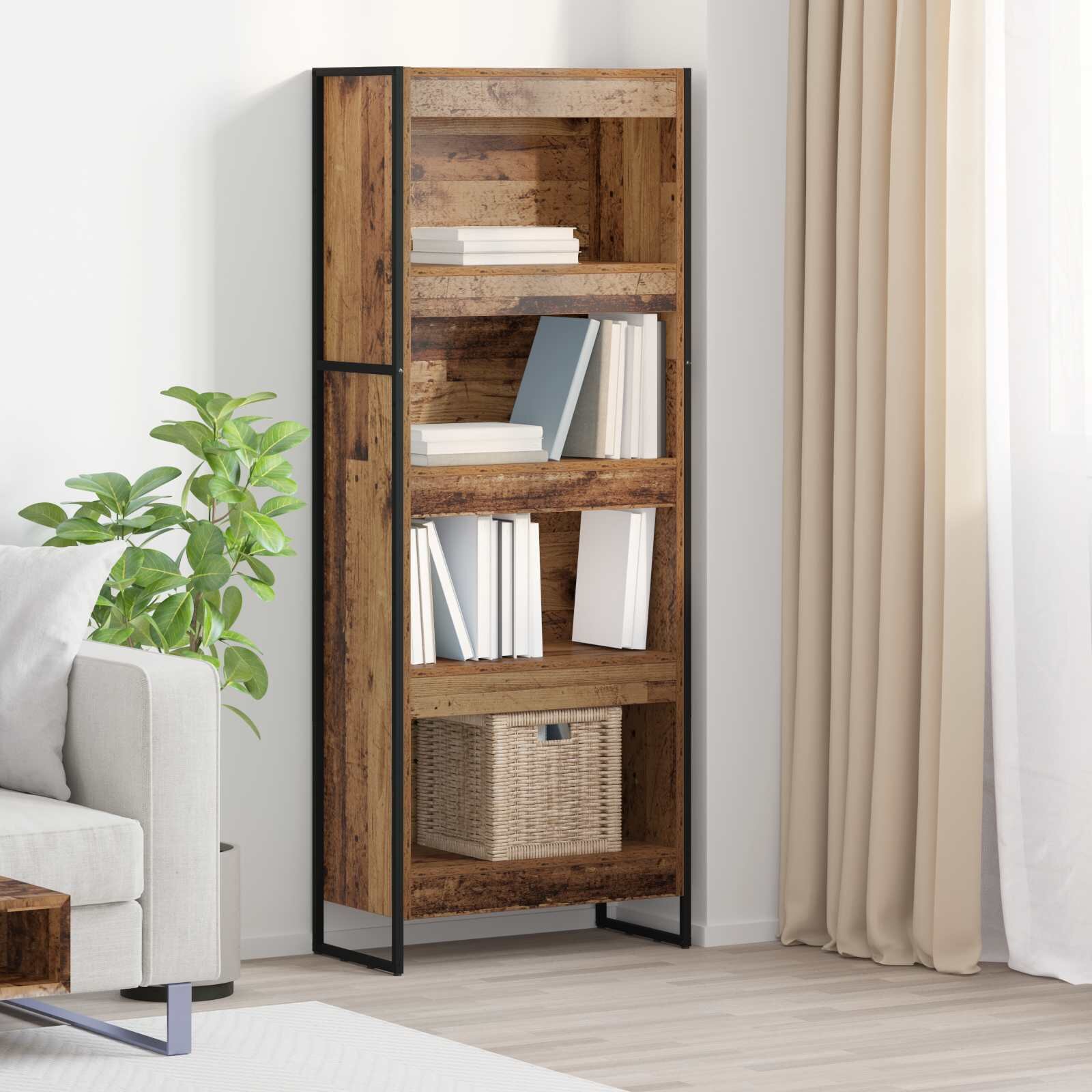 vidaXL Шкаф за книги 60 x 30 x 155 см Инженерна дървесина Старо дърво