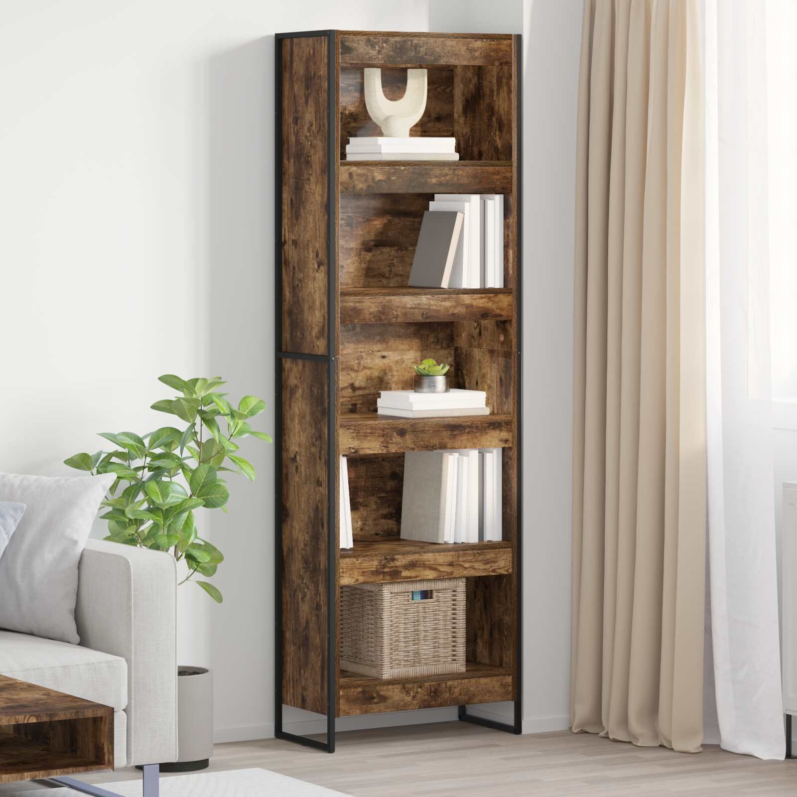 vidaXL Шкаф за книги 60 x 30 x 1895 см Инженерна дървесина Димящ дъб