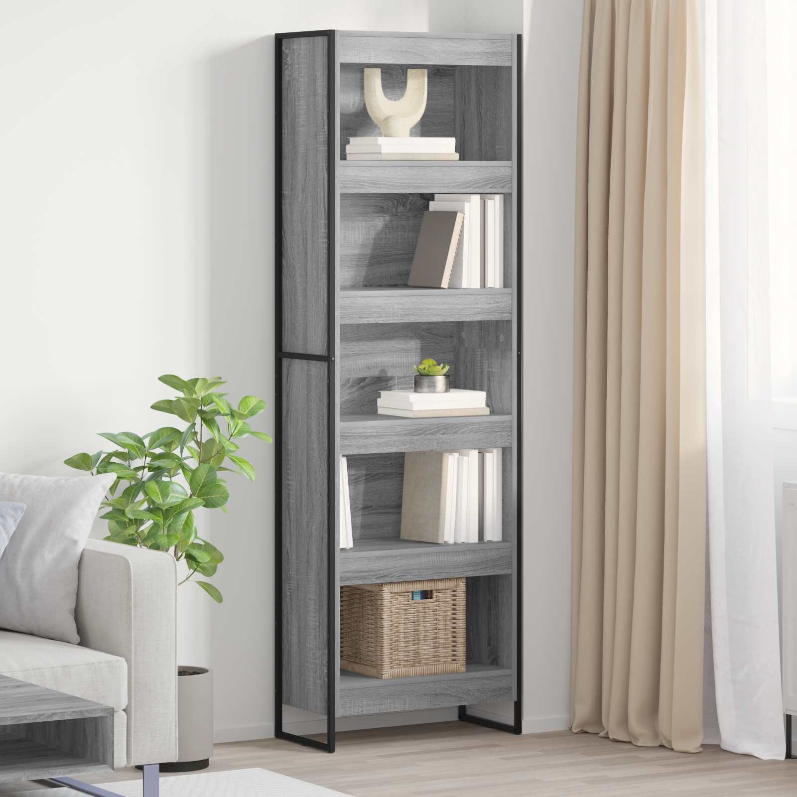 vidaXL Шкаф за книги 60 x 30 x 1895 см Инженерна дървесина Сив Сонома