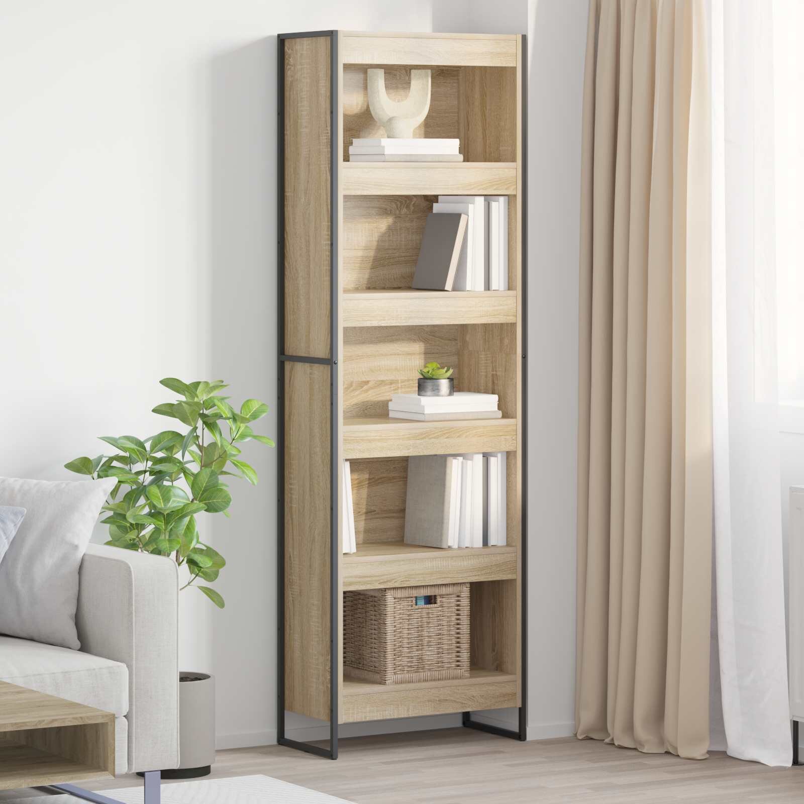 vidaXL Шкаф за книги 60 x 30 x 1895 см Инженерна дървесина Сонома