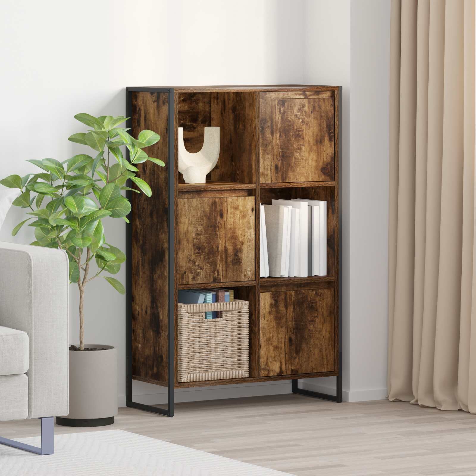 vidaXL Шкаф за книги 68 x 30 x 108.5 см Инженерна дървесина Димящ дъб