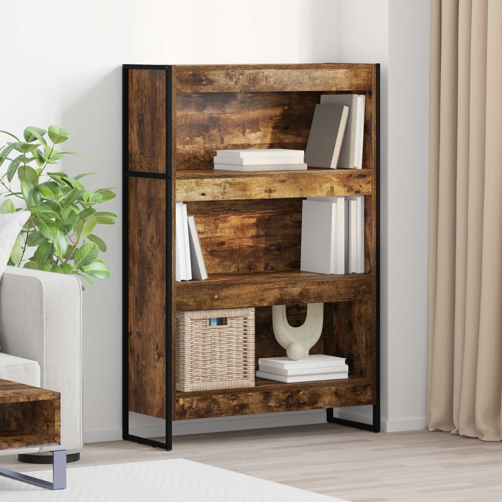 vidaXL Шкаф за книги 80 x 30 x 121 см Инженерна дървесина Димящ дъб