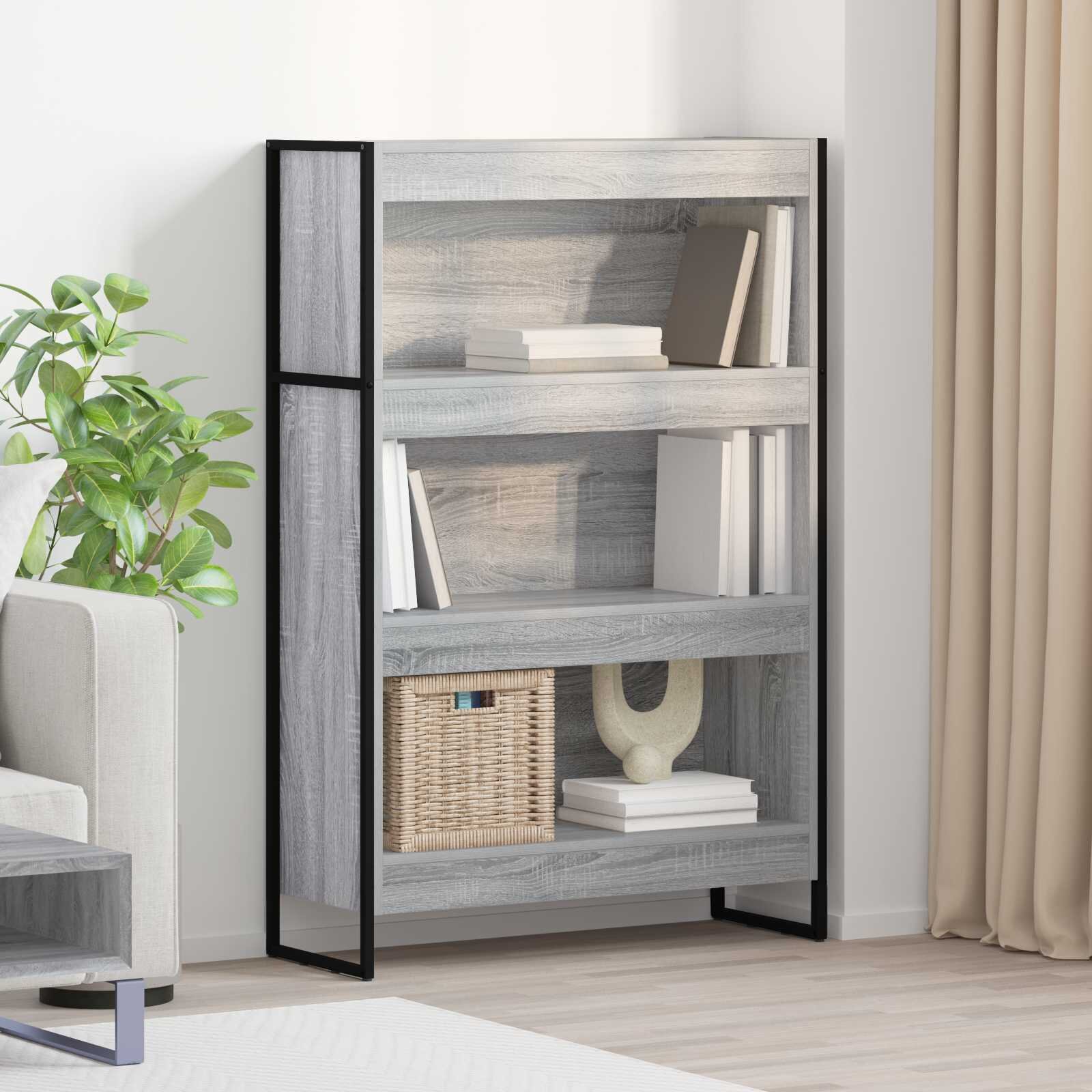 vidaXL Шкаф за книги 80 x 30 x 121 см Инженерна дървесина Сив Сонома