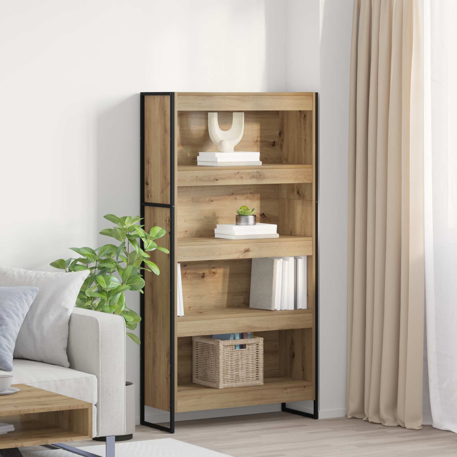 vidaXL Шкаф за книги 80 x 30 x 155 см Инженерна дървесина Дъб Артизан