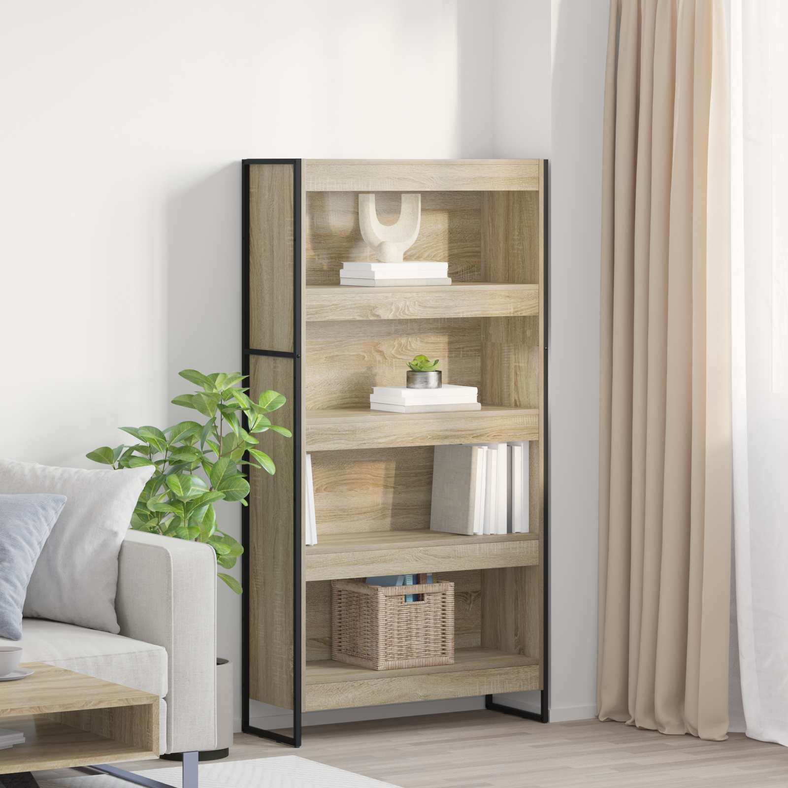 vidaXL Шкаф за книги 80 x 30 x 155 см Инженерна дървесина Сонома