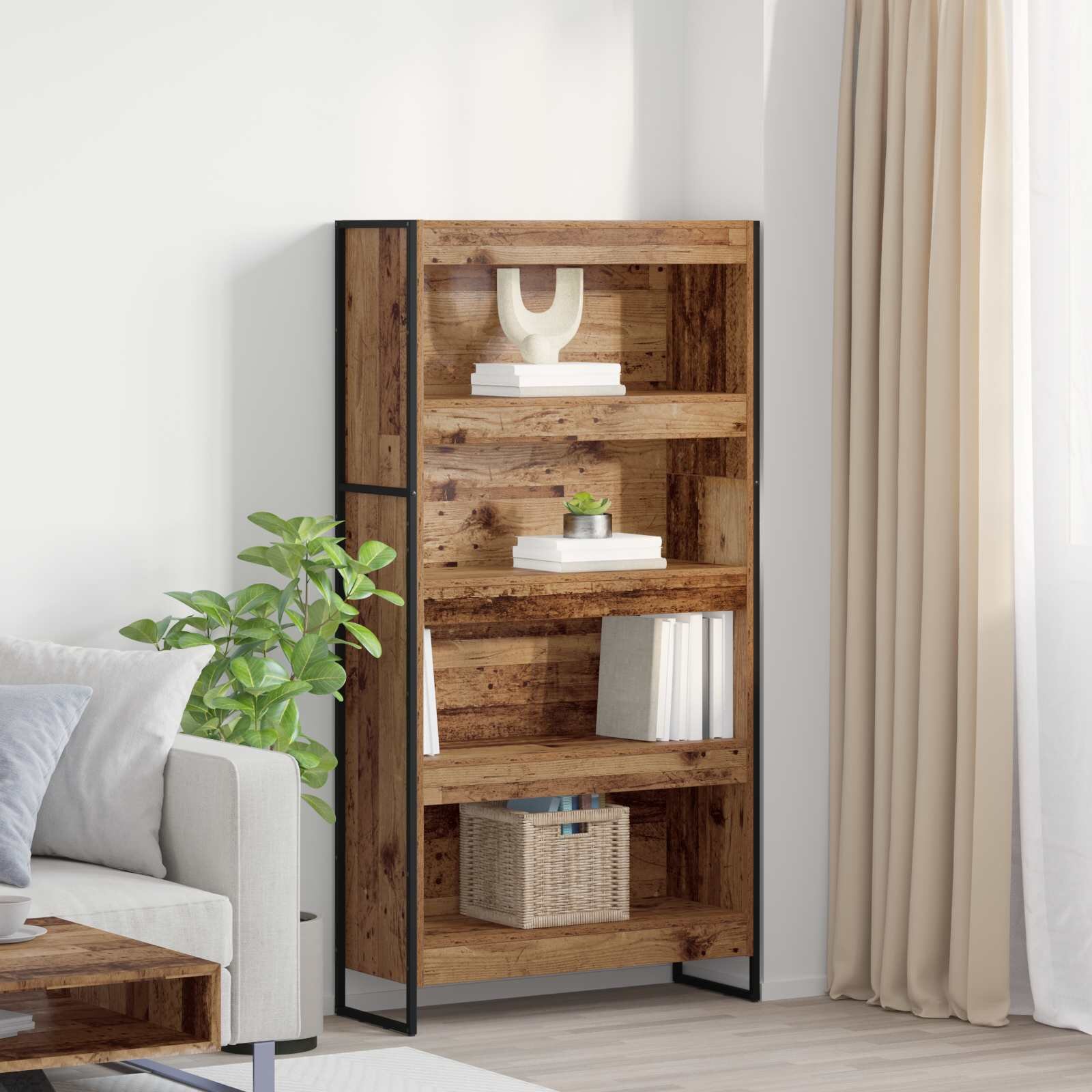 vidaXL Шкаф за книги 80 x 30 x 155 см Инженерна дървесина Старо дърво