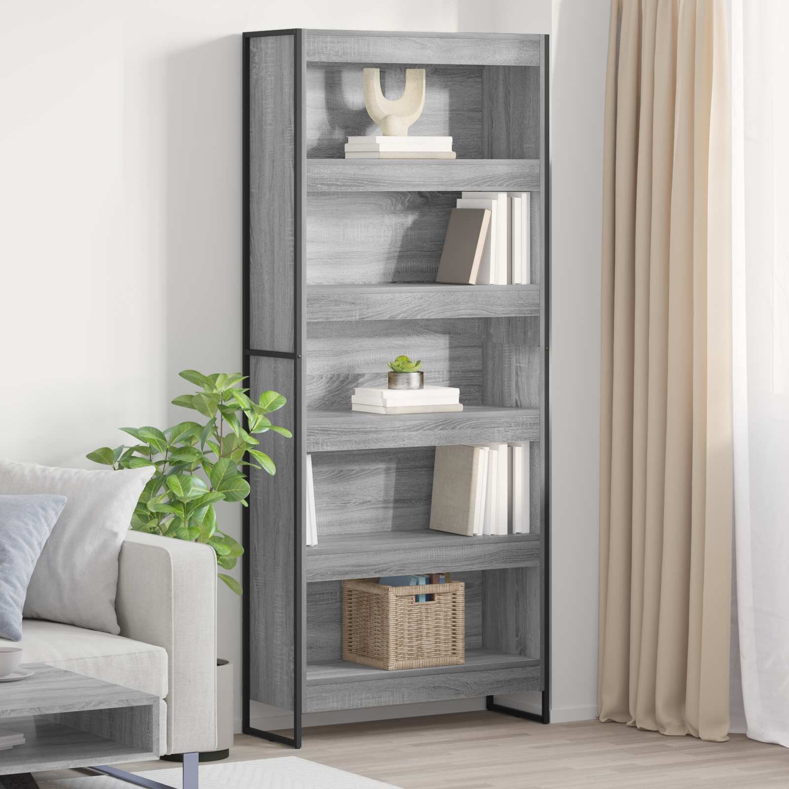 vidaXL Шкаф за книги 80 x 30 x 1895 см Инженерна дървесина Сив Сонома