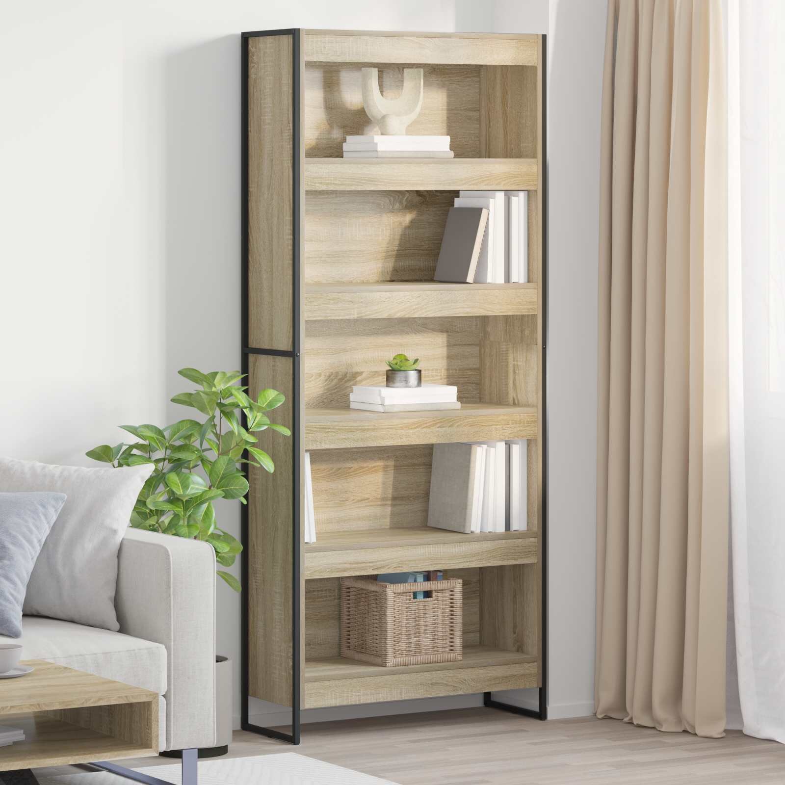 vidaXL Шкаф за книги 80 x 30 x 1895 см Инженерна дървесина Сонома