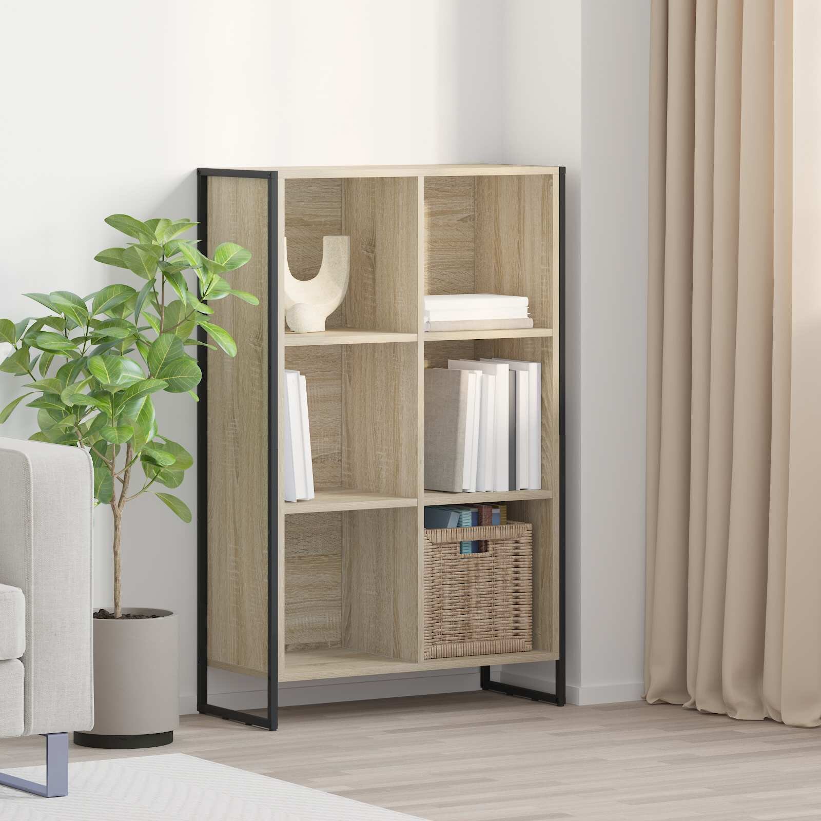 vidaXL Шкаф за книги 99.5 x 30 x 108.5 см Инженерна дървесина Сонома