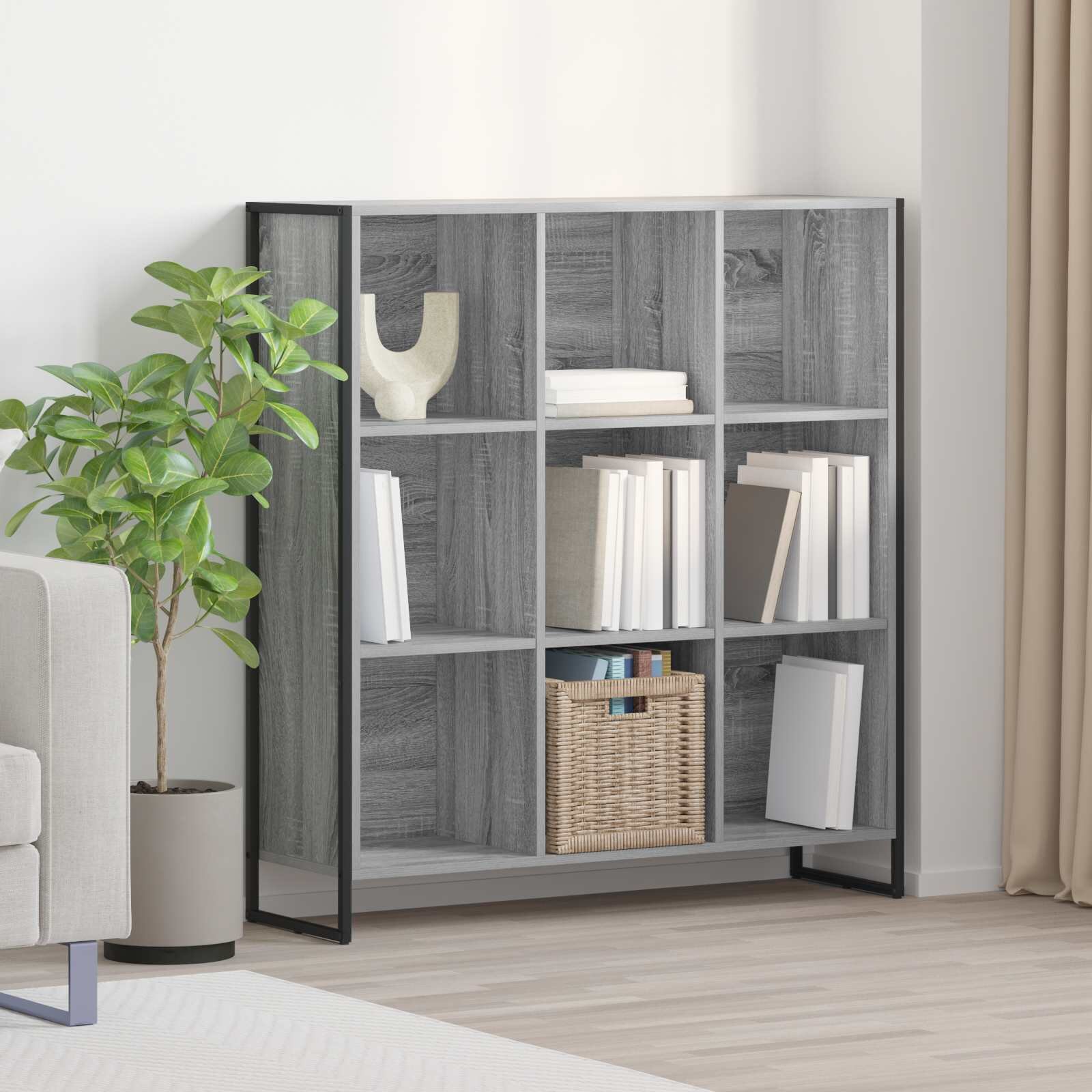 vidaXL Шкаф за книги 995 x 30 x 108 cm Инженерна дървесина Сив Сонома
