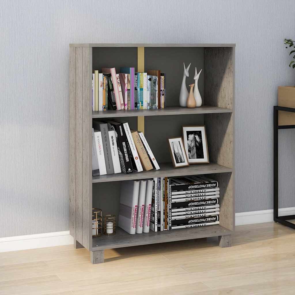 vidaXL Шкаф за книги HAMAR светлосив 85x35x112 см борово дърво масив