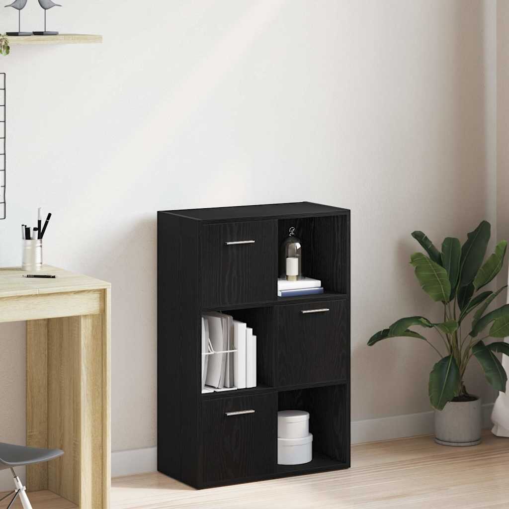 vidaXL Шкаф за книги/Преграда за стая черен дъб 605x30x90 см инженерно дърво