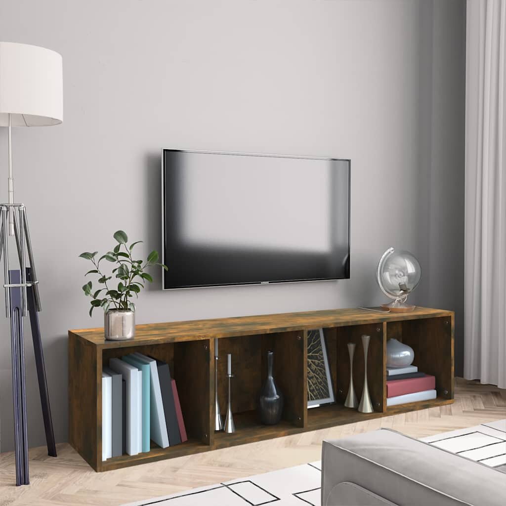 vidaXL Шкаф за книги/ТВ шкаф опушен дъб 143x30x36 см инженерно дърво