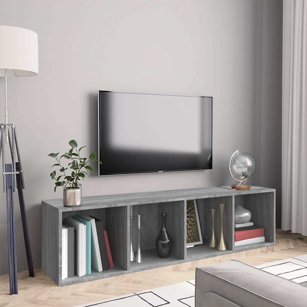 vidaXL Шкаф за книги/ТВ шкаф сив сонома 143x30x36 см инженерно дърво