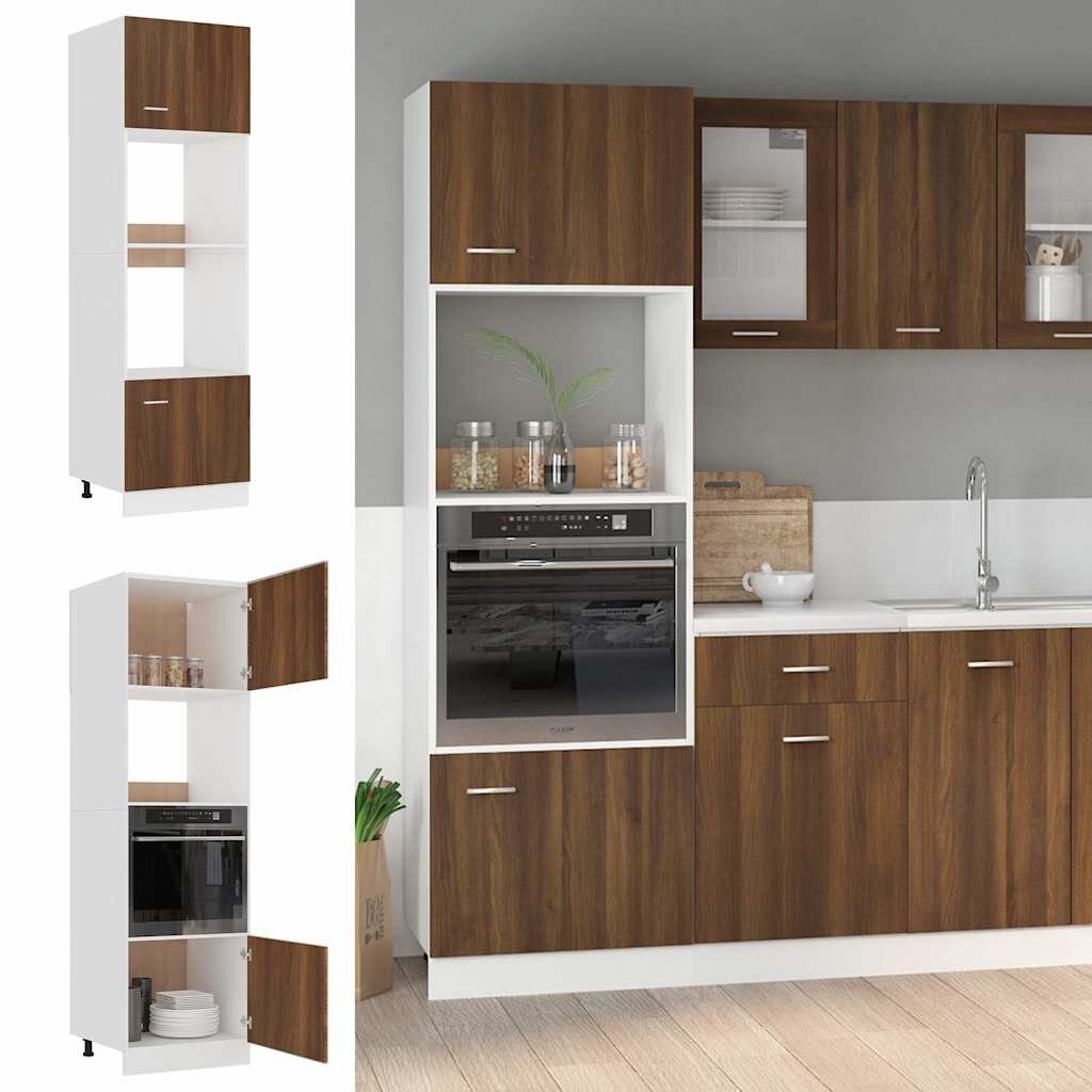 vidaXL Шкаф за микровълнова фурна "Lyon" кафяв дъб 60x57x207 см инженерно дърво