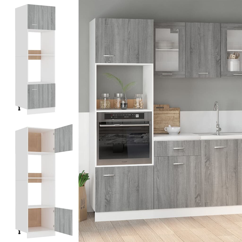 vidaXL Шкаф за микровълнова фурна "Lyon" сив сонома 60x57x207 см инженерно дърво