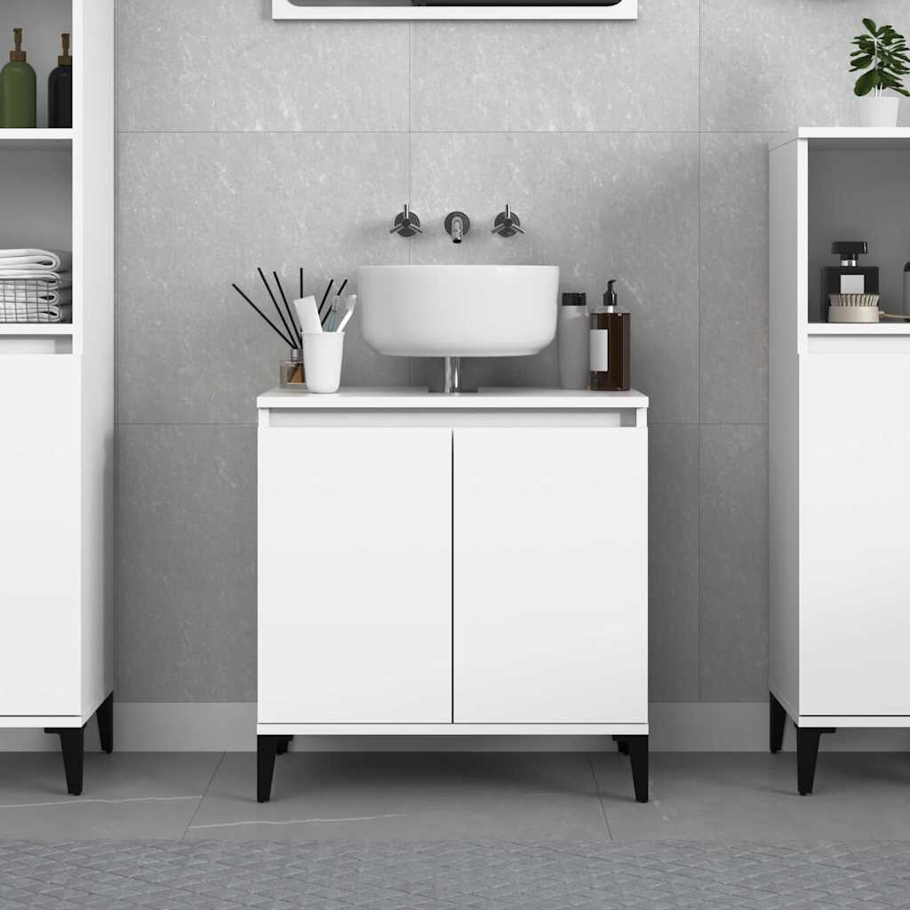 vidaXL Шкаф за мивка бял 58x33x60 см инженерно дърво