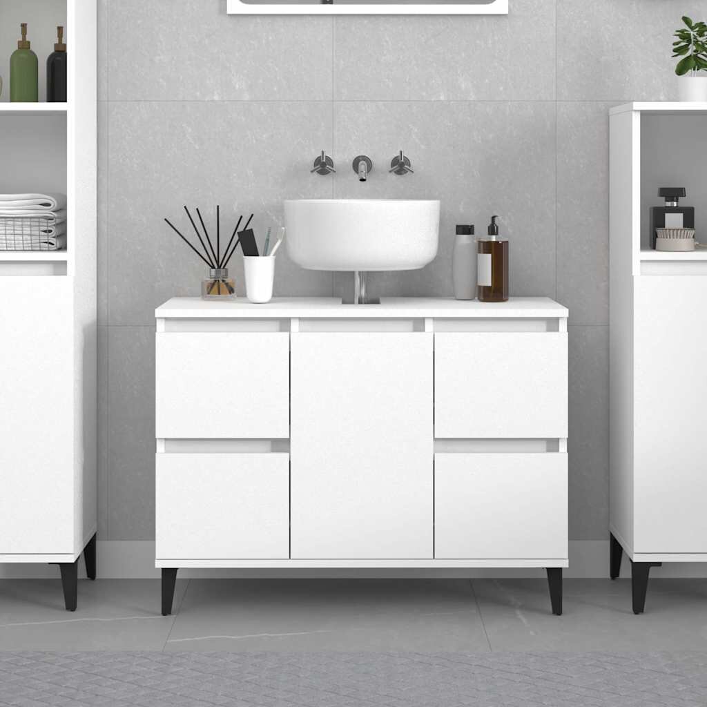 vidaXL Шкаф за мивка бял 80x33x60 см инженерно дърво