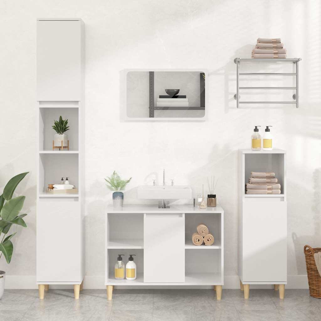 vidaXL Шкаф за мивка бял гланц 80x33x60 см инженерно дърво