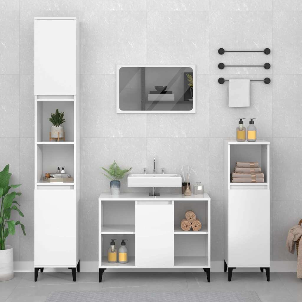 vidaXL Шкаф за мивка бял гланц 80x33x60 см инженерно дърво