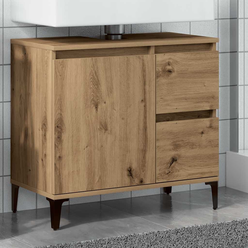 vidaXL Шкаф за мивка дъб артизан 65x33x60 см инженерно дърво
