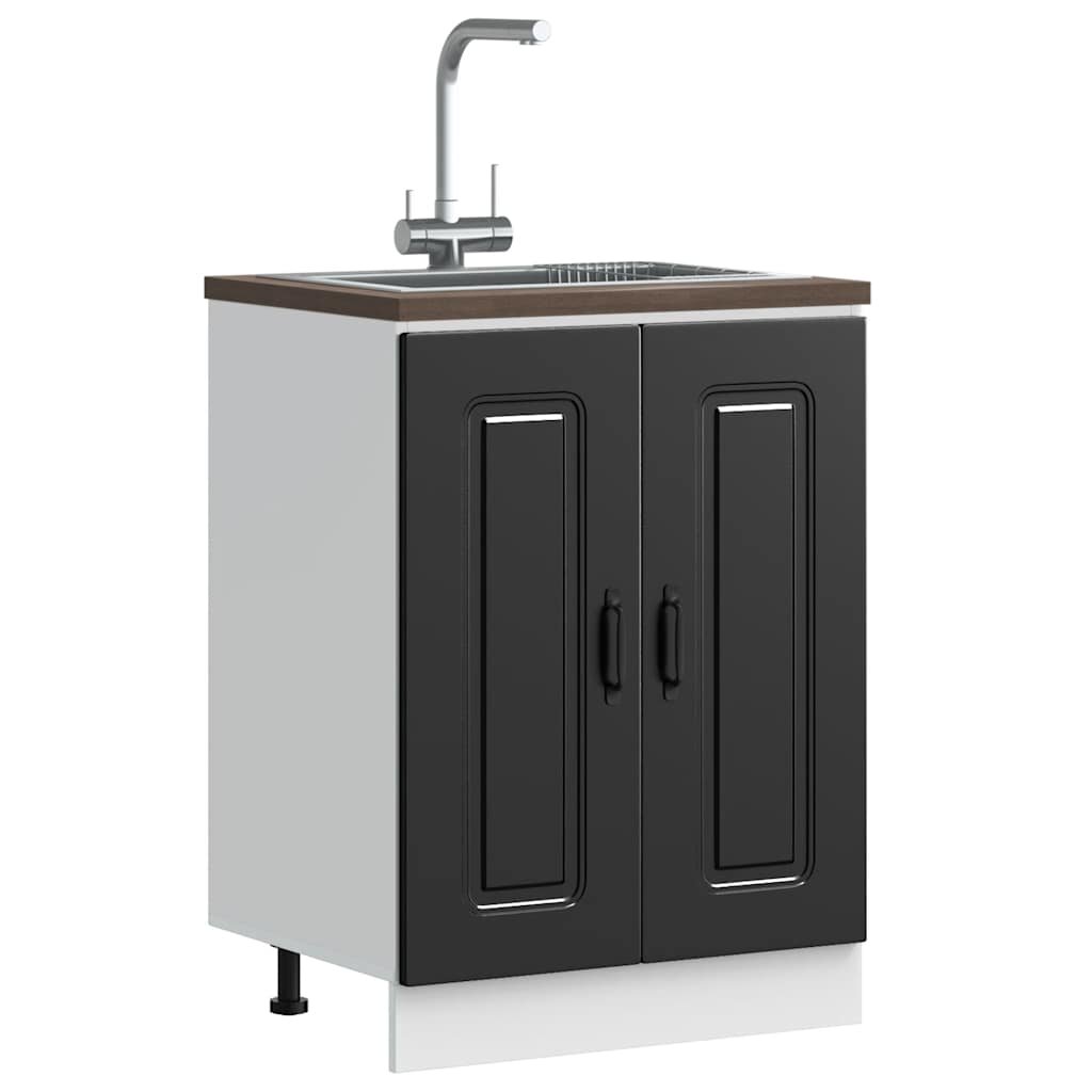 vidaXL Шкаф за мивка Kalmar черен 60x46x815 см инженерно дърво