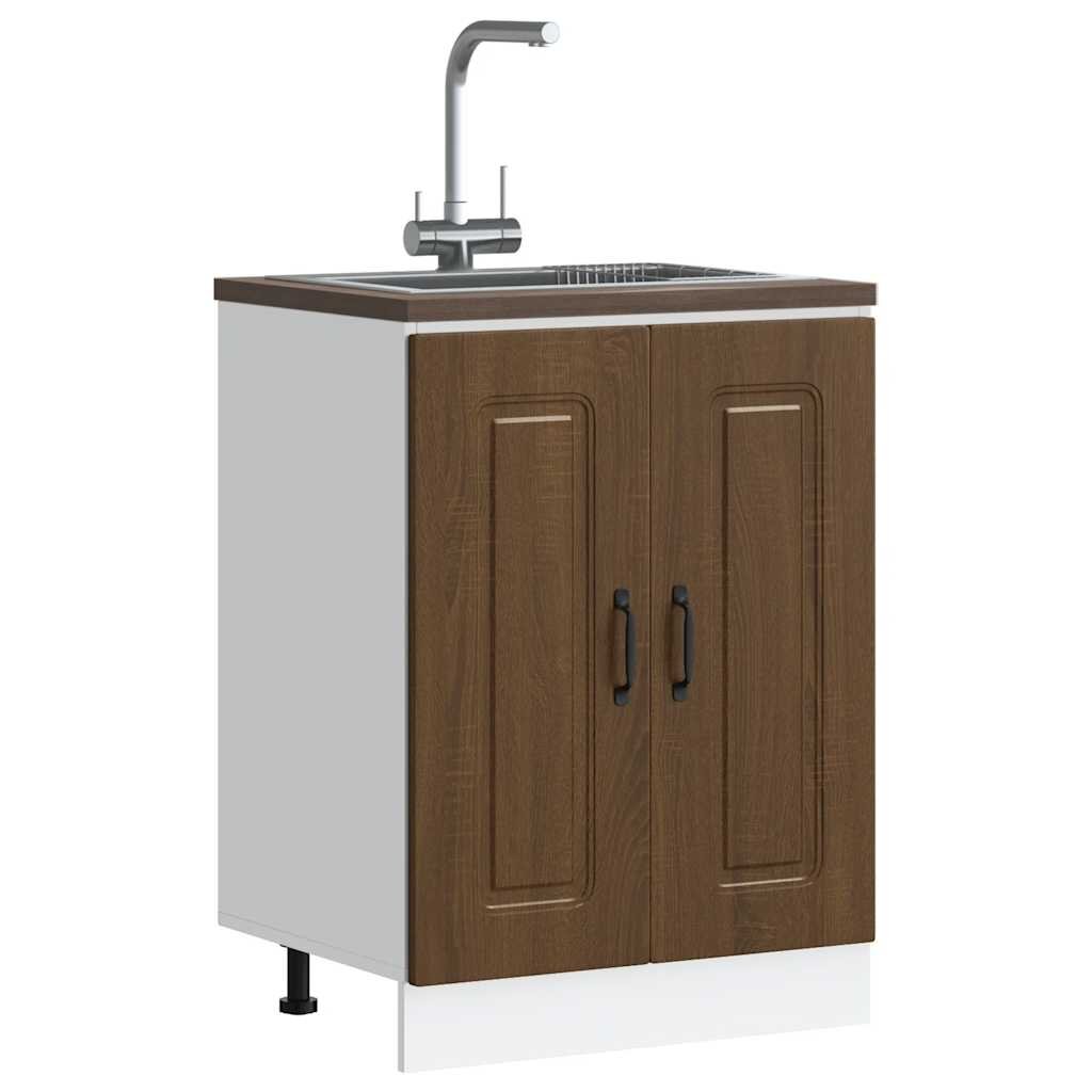 vidaXL Шкаф за мивка Kalmar кафяв дъб 60x46x815см инженерно дърво