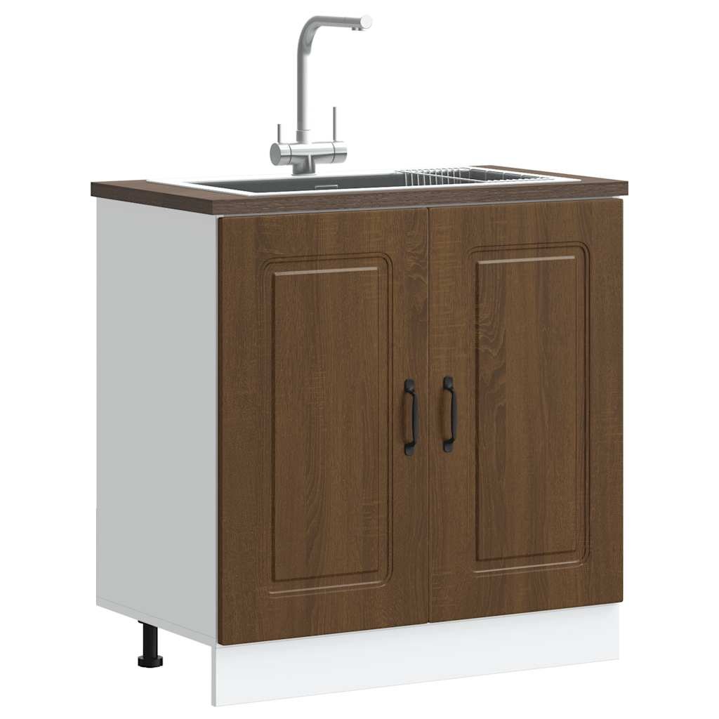 vidaXL Шкаф за мивка Kalmar кафяв дъб 80x46x815см инженерно дърво