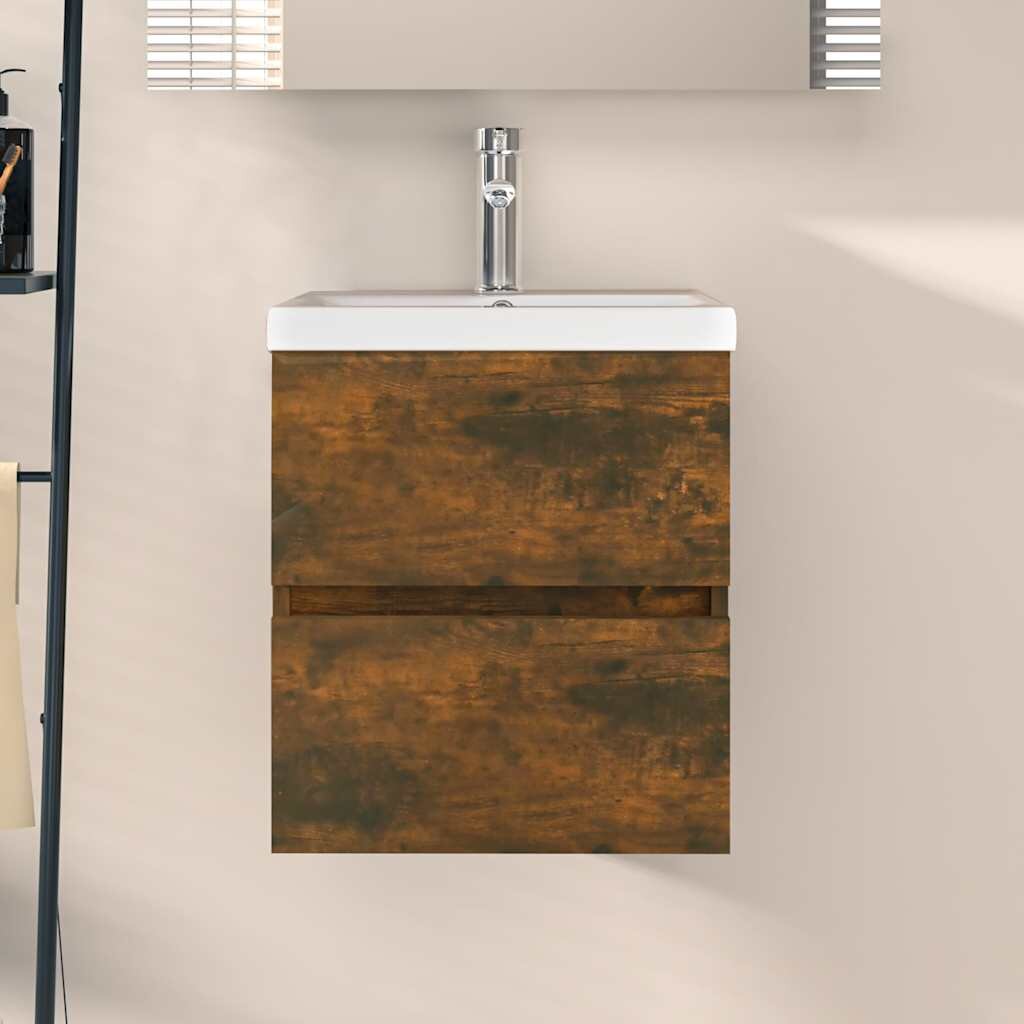 vidaXL Шкаф за мивка опушен дъб 41x385x45 см инженерно дърво
