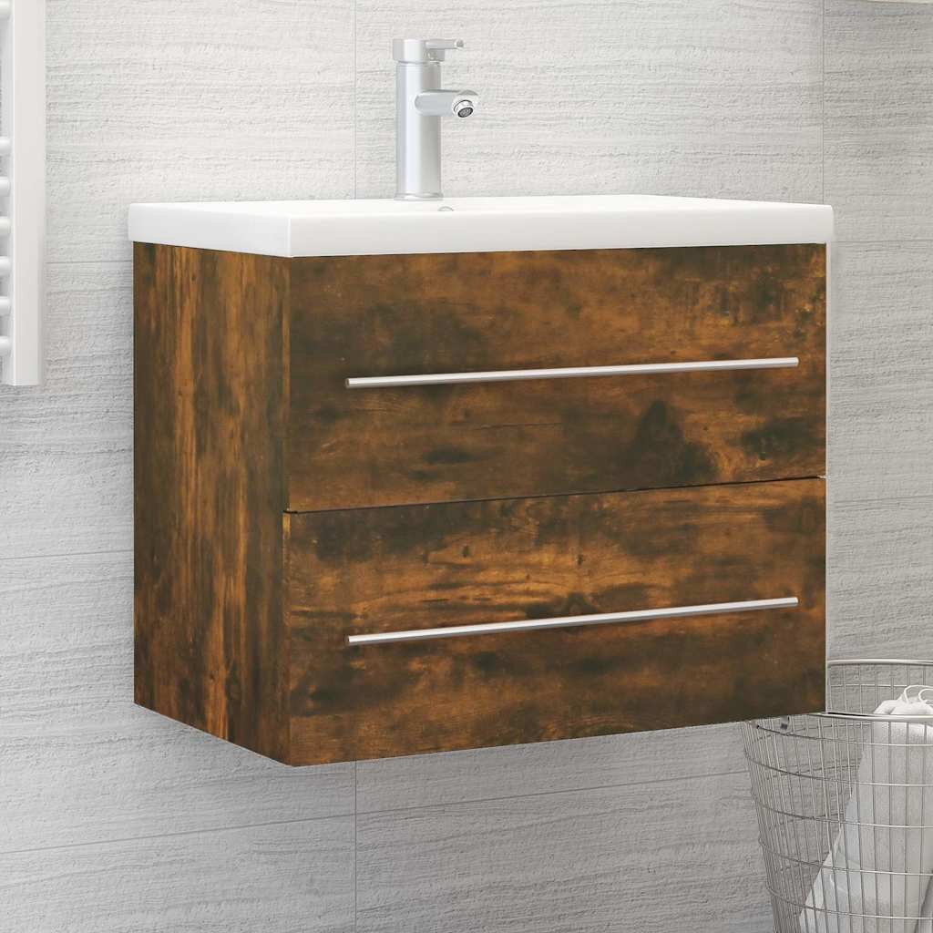 vidaXL Шкаф за мивка опушен дъб 60x385x48 см инженерно дърво