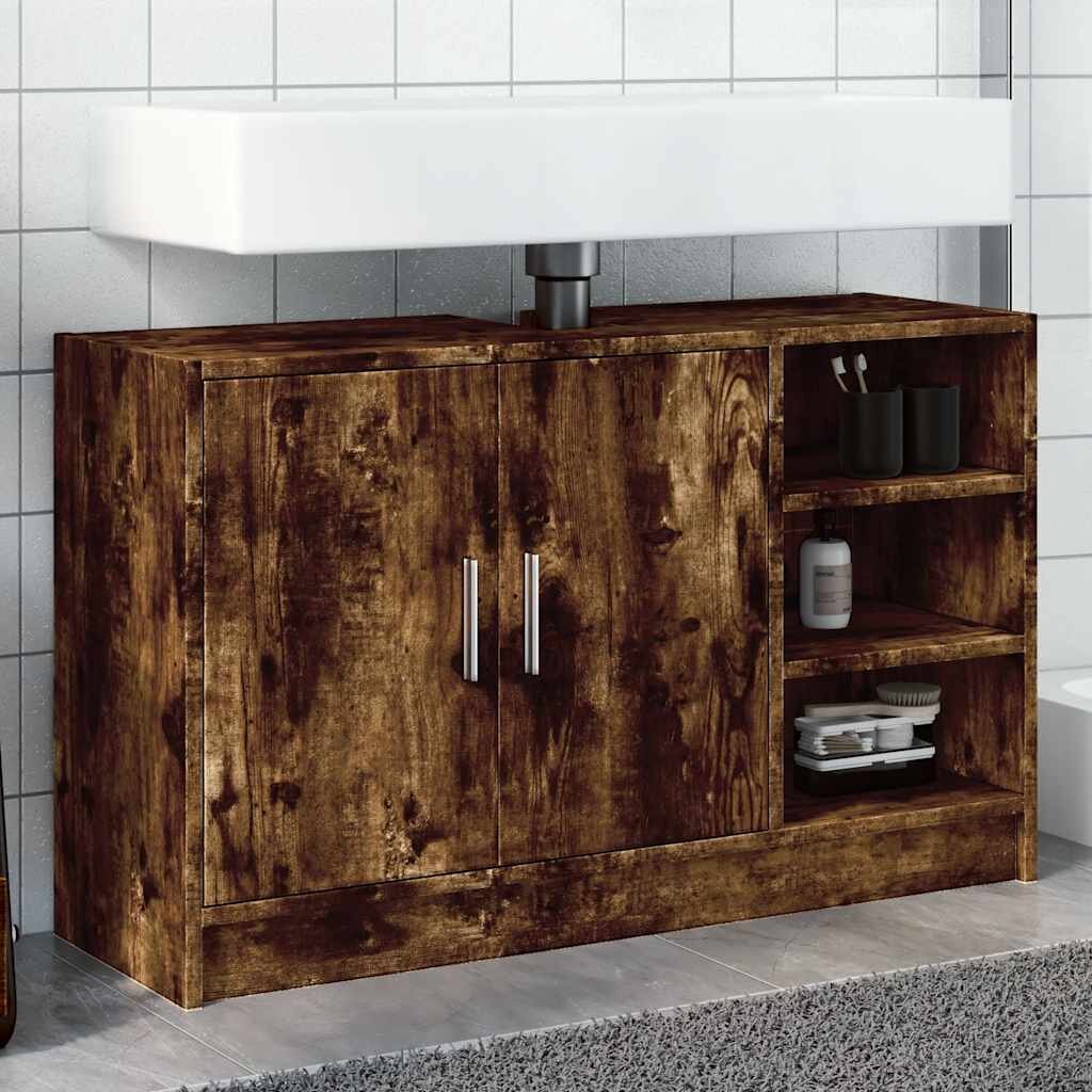 vidaXL Шкаф за мивка опушен дъб 90x29x55 см инженерно дърво