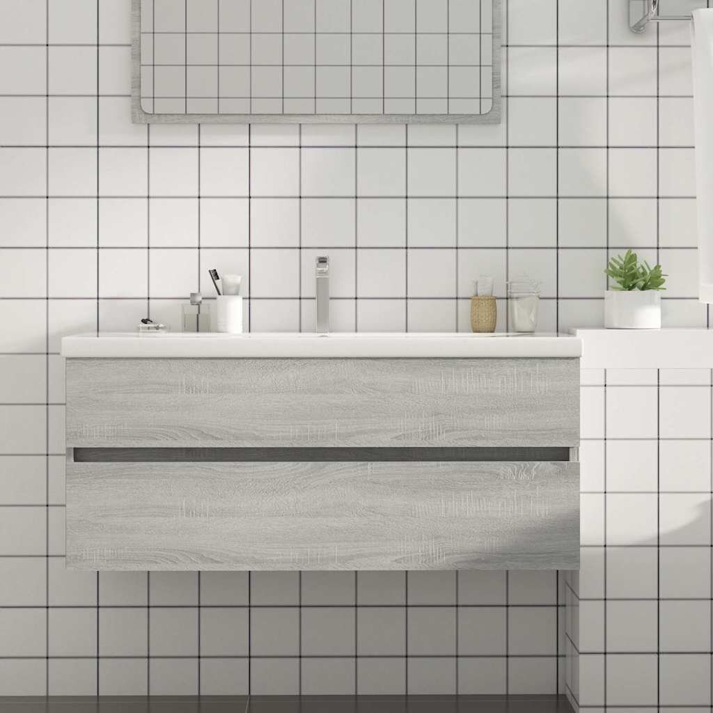 vidaXL Шкаф за мивка сив сонома 100x385x45 см инженерно дърво