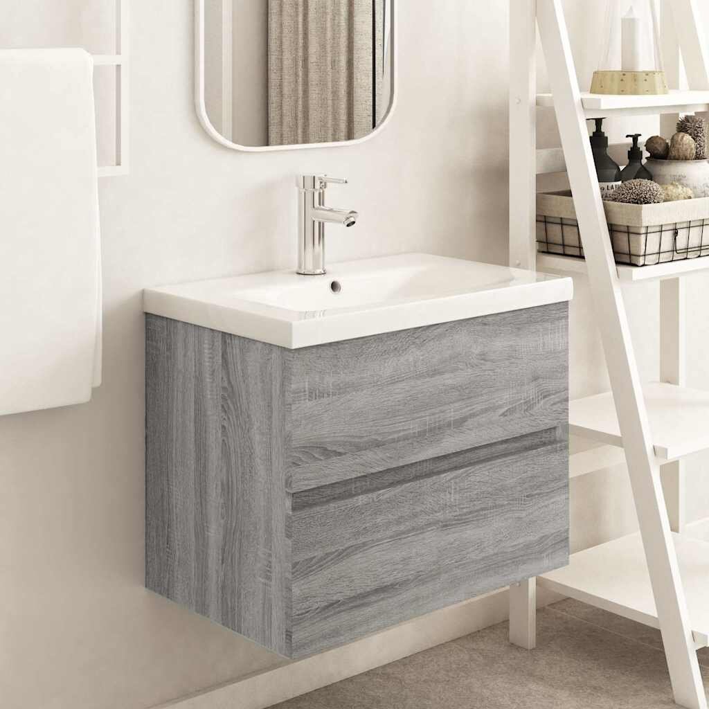 vidaXL Шкаф за мивка сив сонома 60x385x45 см инженерно дърво