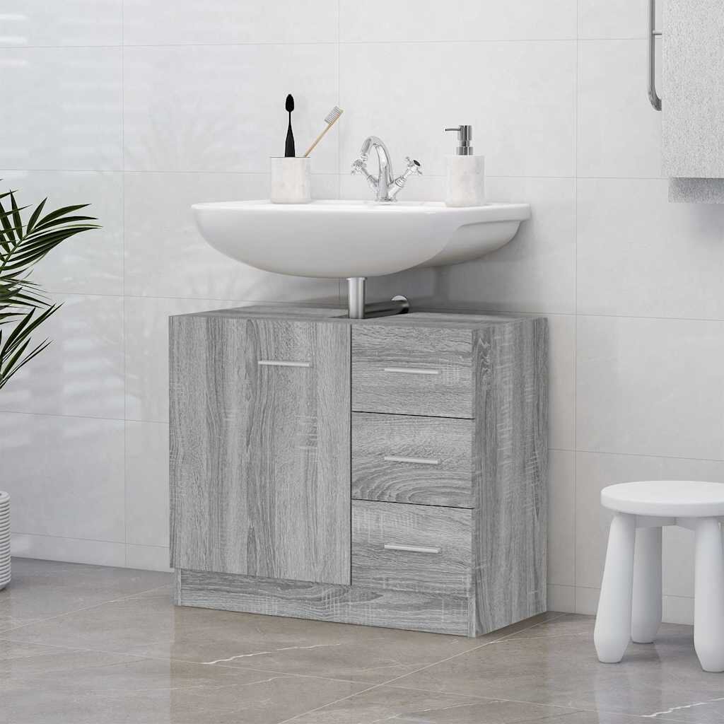 vidaXL Шкаф за мивка сив сонома 63x30x54 см инженерно дърво