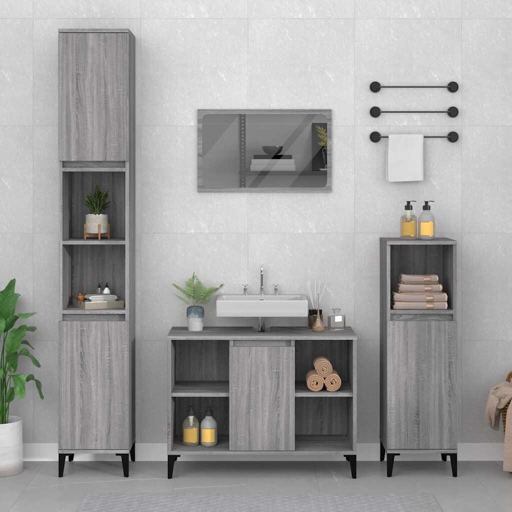 vidaXL Шкаф за мивка сив сонома 80x33x60 см инженерно дърво