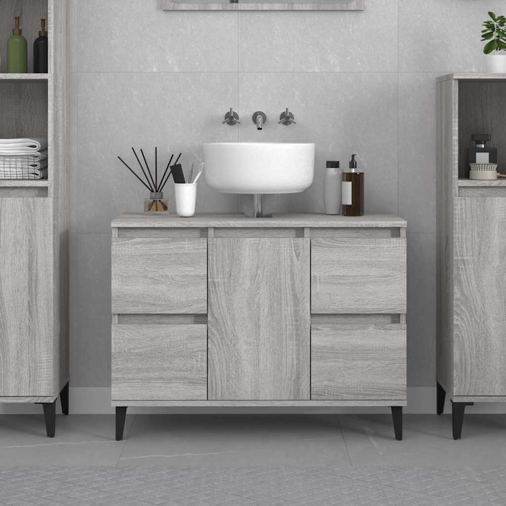 vidaXL Шкаф за мивка сив сонома 80x33x60 см инженерно дърво